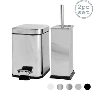 Harbour Housewares - Square Toilet Brush & Bin Set - Chrome