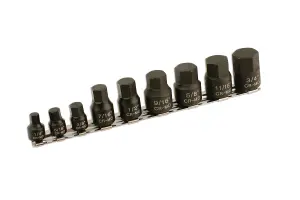 Laser Tools 5666 9pc Low Profile Impact AF Hex Socket Bit Set 1/4"D, 3/8"D