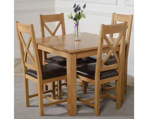 Oslo 90 x 90 cm Oak Small Dining Table and 4 Chairs Dining Set with Berkeley Brown Leather Chairs