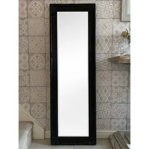 Sade Tall Solid Wood Framed Wall or Dressing Mirror Black