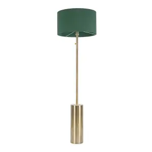 ValueLights Lexy Antique Brass Rotary Dimmer Switch Floor Lamp with Forest Green Drum Shade