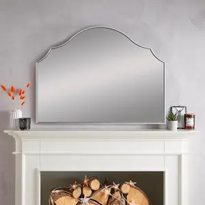 Arched Shape Overmantle Mirror With Silver Metal Frame, Arcus of H71 x W94 x D1.5 cm, Handcrafted, Durable Luxury Home Decor