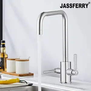 JASSFERRY Kitchen Mixer Tap Cuboid Monobloc Two Lever U-style Swivel Spout