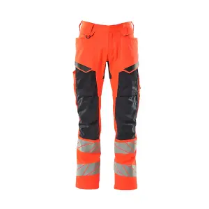 Mascot Accelerate Safe Trousers with Kneepad Pockets - Hi-Vis Red/Dark Navy   (38.5) (Leg Length - Short)