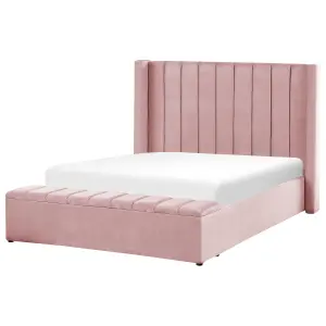 Velvet EU Double Size Bed with Storage Bench Pink NOYERS