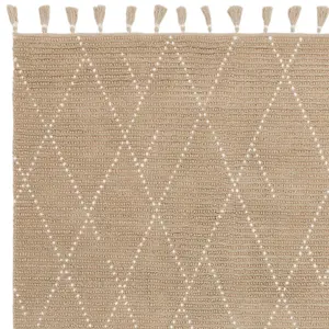 Beige Kilim , Modern , Wool Geometric Easy to Clean Rug for Living Room, Bedroom - 120cm X 170cm