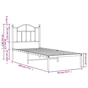 Berkfield Metal Bed Frame with Headboard White 90x190 cm