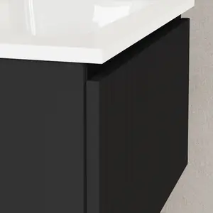 Banyetti Linea Matt Black Ribbed Wall Hung Vanity Unit 600mm x 390mm