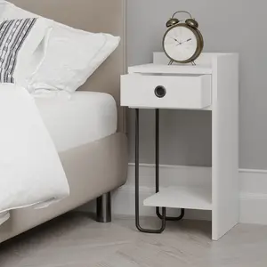 Jan Versatile Modern Bedside Table with Drawer and Open Shelf Dark Coffee / Left Orientation