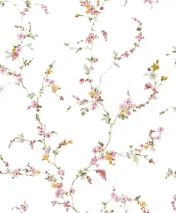 Galerie Cottage Chic Pink Floral Trail EcoDeco Material Wallpaper Roll