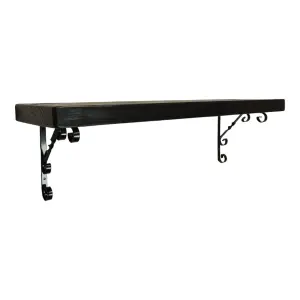 Solid Wood Handmade Rustical Shelf Black Ash 175mm 7 inch with Black Metal Bracket WO Length of 220cm