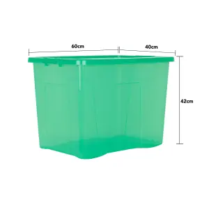 Wham Crystal 4x 80L Plastic Storage Boxes with Lids. Large Size, Strong. Made in the UK Tint Leprechaun Green