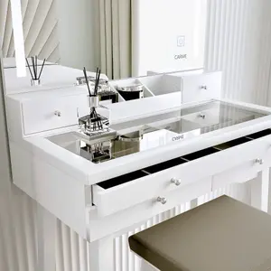 Madison White Dressing Table with Large Mirror Framed with LED Light