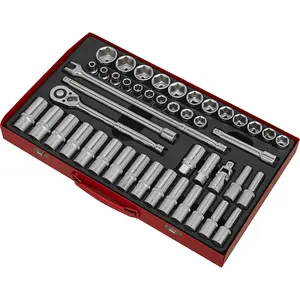 46-Piece Metric Socket Set with Ratchet Handle - 1/2 Inch Drive