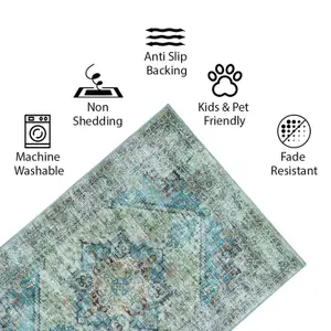 Vernal Spencer Machine Washable Rug for Living Room, Bedroom, Dining Room, Sage Green, Teal Blue & Copper, 152 cm X 213 cm