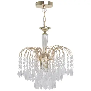 Sardinia 3 Light Polish Brass Finish Acrylic Drops Chandelier Ceiling Light