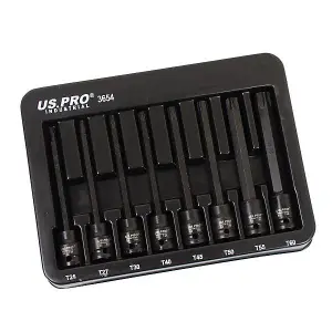 US PRO Industrial 8pc 3/8" DR Extra Long Impact Star Torx Bit Socket Set T25 - T60 3654