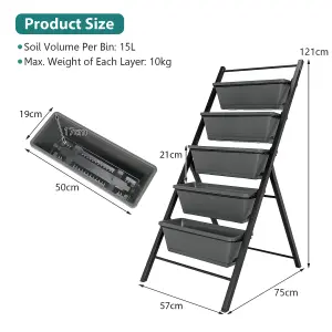 Costway 5-Tier Vertical Raised Garden Bed Freestanding Garden Planter with 5 Container Boxes