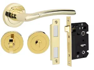 Indiana Design Bathroom Door Handle Set Thumbturn and Mortise Lock Polished Brass