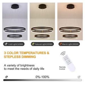 Garwarm Modern Black Dimmable LED 2-ring Acrylic Pendant Light with Remote Control