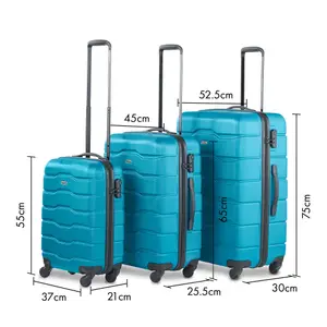 VonHaus Suitcase Set, Teal 3pc Wheeled Luggage, ABS Plastic Carry On or Check in Travel Case, Hard Shell with 4 Spinner Wheels