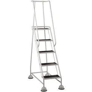 5 Tread Mobile Warehouse Steps GREY 1.94m Portable Safety Ladder & Wheels