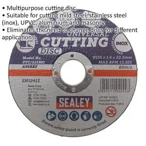 Versatile 115mm Cutting Disc for Metal, Masonry, and More