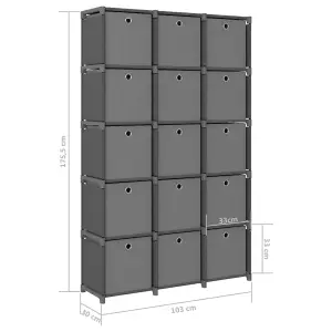 Berkfield 15-Cube Display Shelf with Boxes Grey 103x30x175.5 cm Fabric