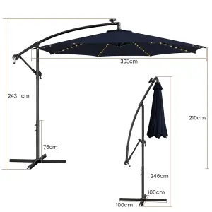 Costway 3 m Patio Solar-Lighted 112 LED Cantilever Offset Umbrella W/ Crank Tilt