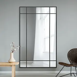 MirrorOutlet Fenestra - Black Contemporary Wall and Leaner Mirror 71" X 43" (180 x 110CM)