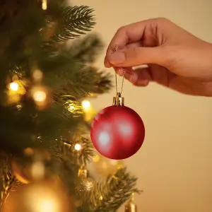 Christmas Decorations - 84 red baubles, string of beads, star tree topper - red