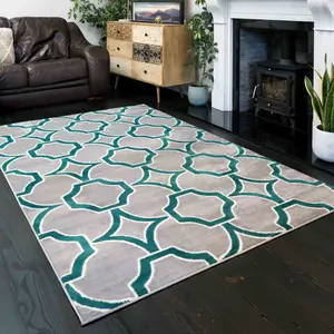 Emerald Green Grey Super Soft Geometric Area Rug 190x280cm