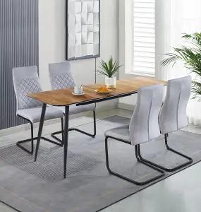 Hallowood Furniture Cullompton Large Extending Dining Table with 4 Grey High Back Chairs