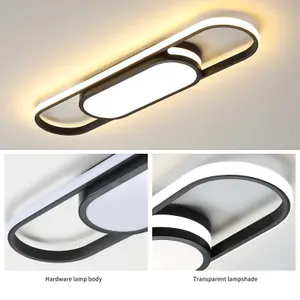 Garwarm Flush Mount Ceiling Lights Dimmable Black LED Ceiling Lamp with Remote Control Acrylic Linear Ceiling Lighting