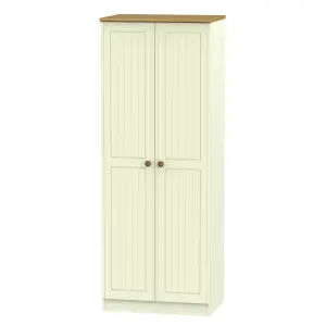 Ready assembled Contemporary Matt cream oak effect Tall Double Wardrobe (H)1970mm (W)740mm (D)530mm