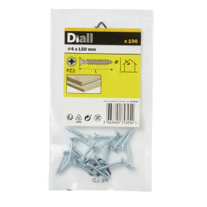 Diall Double-countersunk Zinc-plated Carbon steel Screw (Dia)4mm (L)50mm, Pack of 100