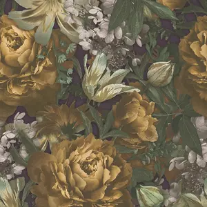 Galerie Blooming Wild Yellow/Green Antique Floral Motif Wallpaper Roll