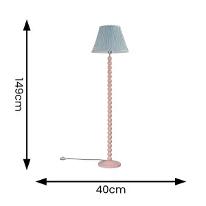 ValueLights Bobbles Rose Pink Bobbin Floor Lamp with Blue Pleated Shade - LED Bulb Included