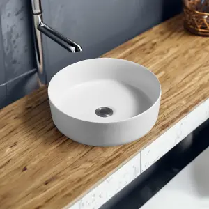 7844 Ceramic 35cm Vert Round Countertop Basin in Matte White