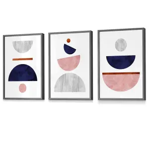 Navy Blue, Blush & Copper Textured Geometric Art Prints / 42x59cm (A2) / Dark Grey Frame