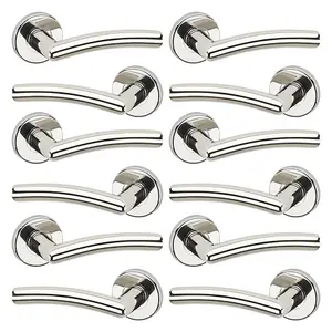 URBNLIVING 122mm Length 12Pcs Perpignan Metal & Polished Nickel Rose Lever Latch Door Handles Set