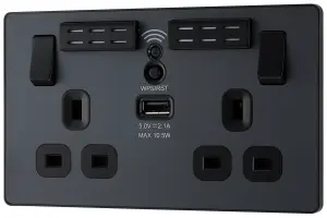 BG Evolve PCDMG22UWRB Matt Grey 2 Gang 13A 1x USB-A 2.1A Socket-Black Insert