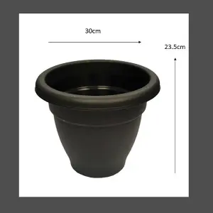 2 x Black Round Plant Pot Plastic Winchester Bell Garden Flower Patio Planter 30cm