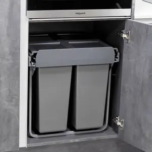 68L Pull Out Integrated Kitchen Waste & Recycling Bin for 600mm Cabinet 1 x 34L + 2 x 17L Compartments Base Mounted