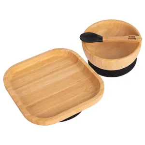 Tiny Dining - Children's Bamboo Suction Square Dinner Set - Black