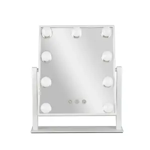 White Rotation Dressing Room Hollywood Vanity Makeup Mirror with 9 Dimmable LED Bulbs,3 Color Lighting Modes