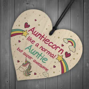 Gift For Auntie Birthday Christmas Hanging Heart Wooden Novelty Sign Unicorn Plaque