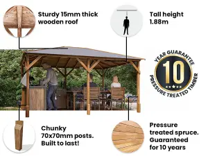 Dunster House Wooden Gazebo Louvre Wall 4m x 3m Garden Shelter Roof Shingles Utopia