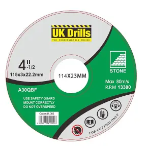 UK Drills 125 x 3 x 22.2mm Straight Stone Cutting Disc Stone Brick Pack of 1