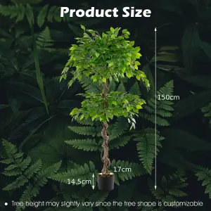 Costway 150 CM Artificial Faux Ficus Tree Fake Greenery Potted Plant with 882 Leaves